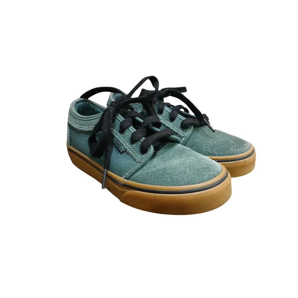 Vans Youth 13.5 Pro Skate Shoes Green Suede Canvas Gum Sole Low Top Sneakers